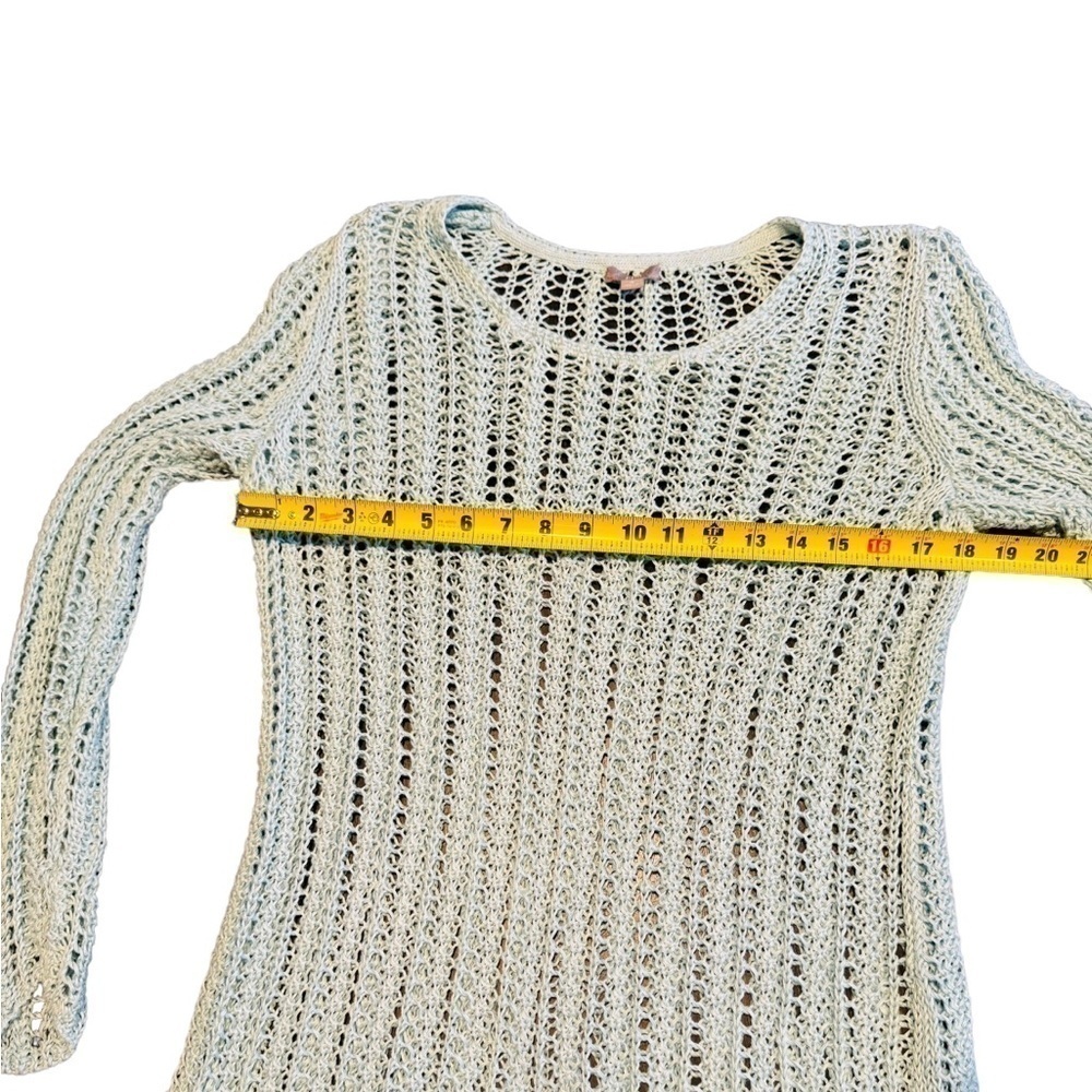 J. Jill Crocheted Linen Sweater Seafoam Green Pullover Womens Size Medium - Picture 7 of 11